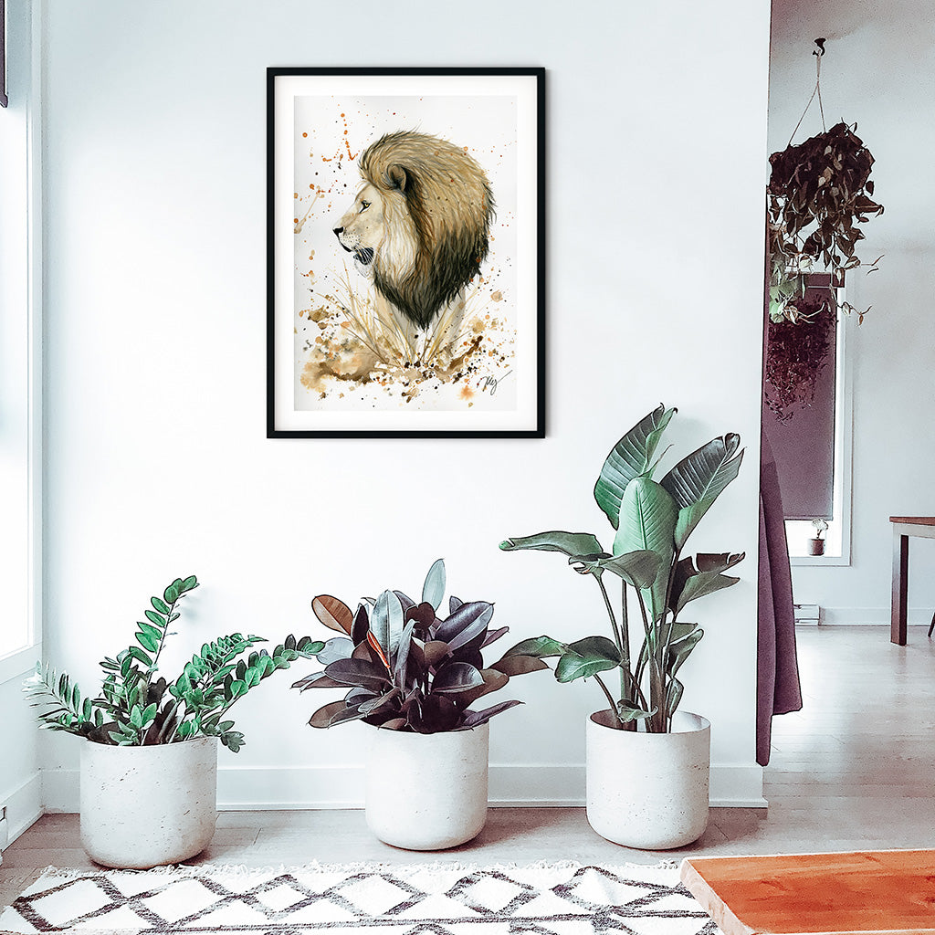 Lion Watercolor Animal Print | Wildlife Illustration | Wall Art