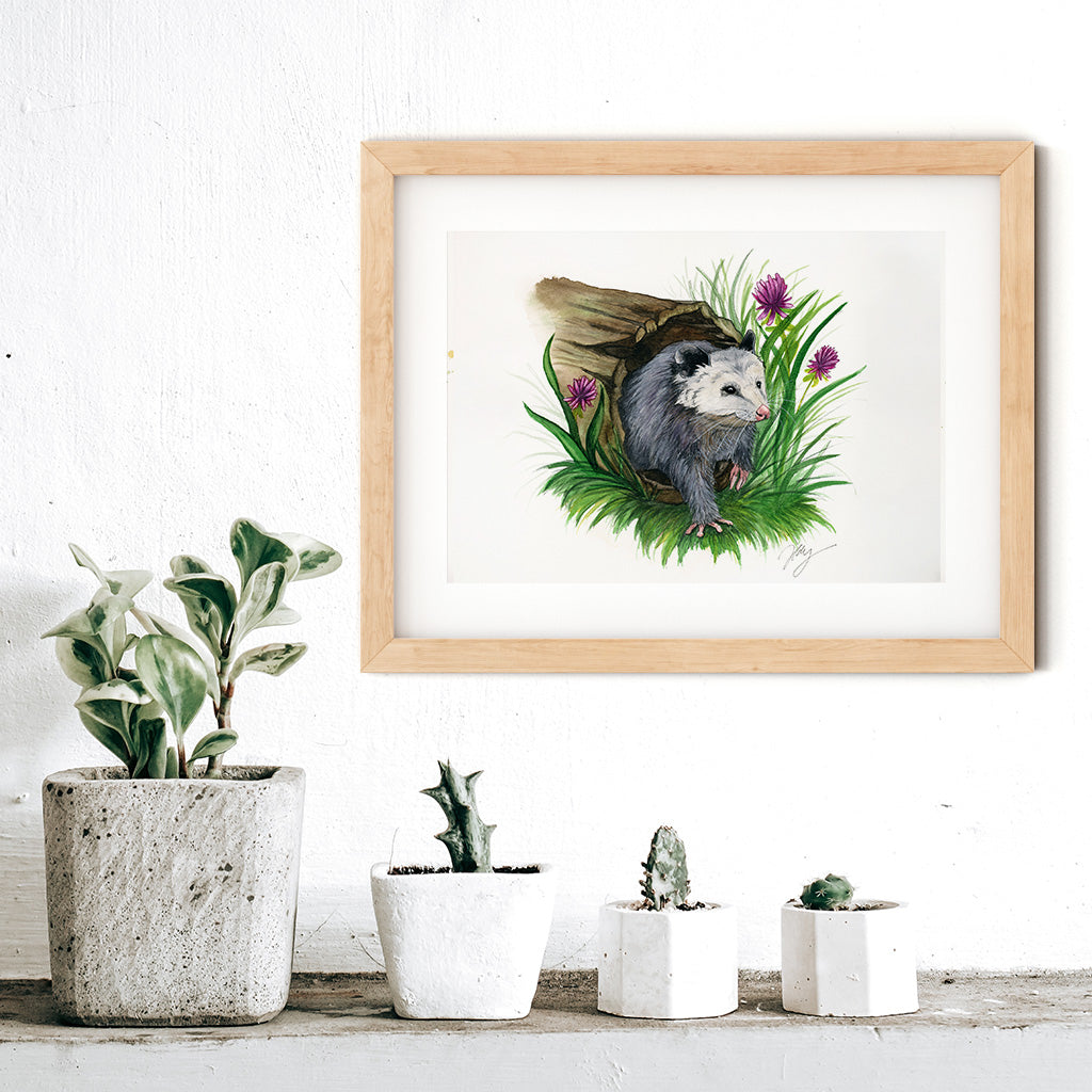 Opossum Watercolor Animal Print | Wildlife Illustration | Wall Art
