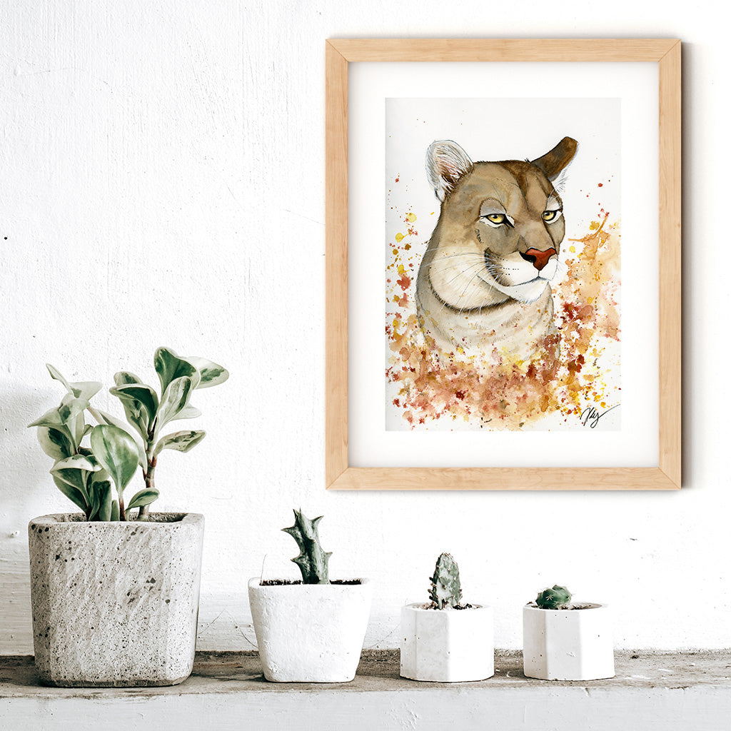 Puma Watercolor Animal Print | Wildlife Illustration | Wall Art