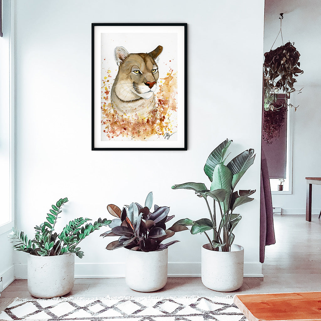 Puma Watercolor Animal Print | Wildlife Illustration | Wall Art
