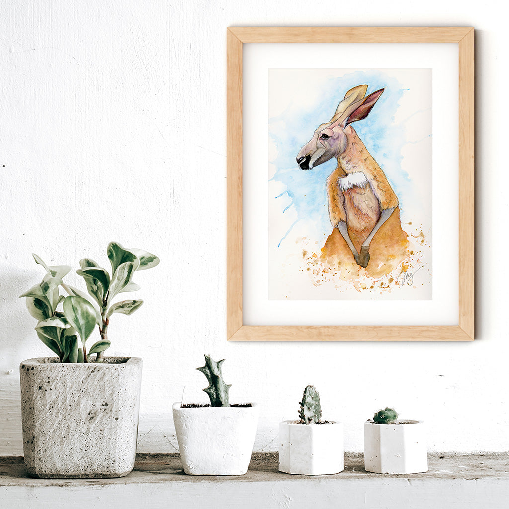 Red Kangaroo Watercolor Animal Print | Wildlife Illustration | Wall Art
