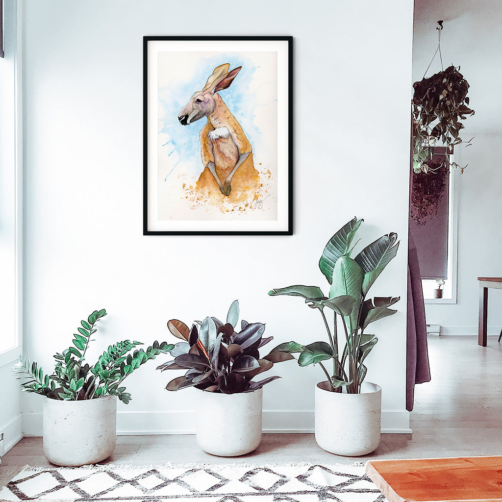 Red Kangaroo Watercolor Animal Print | Wildlife Illustration | Wall Art