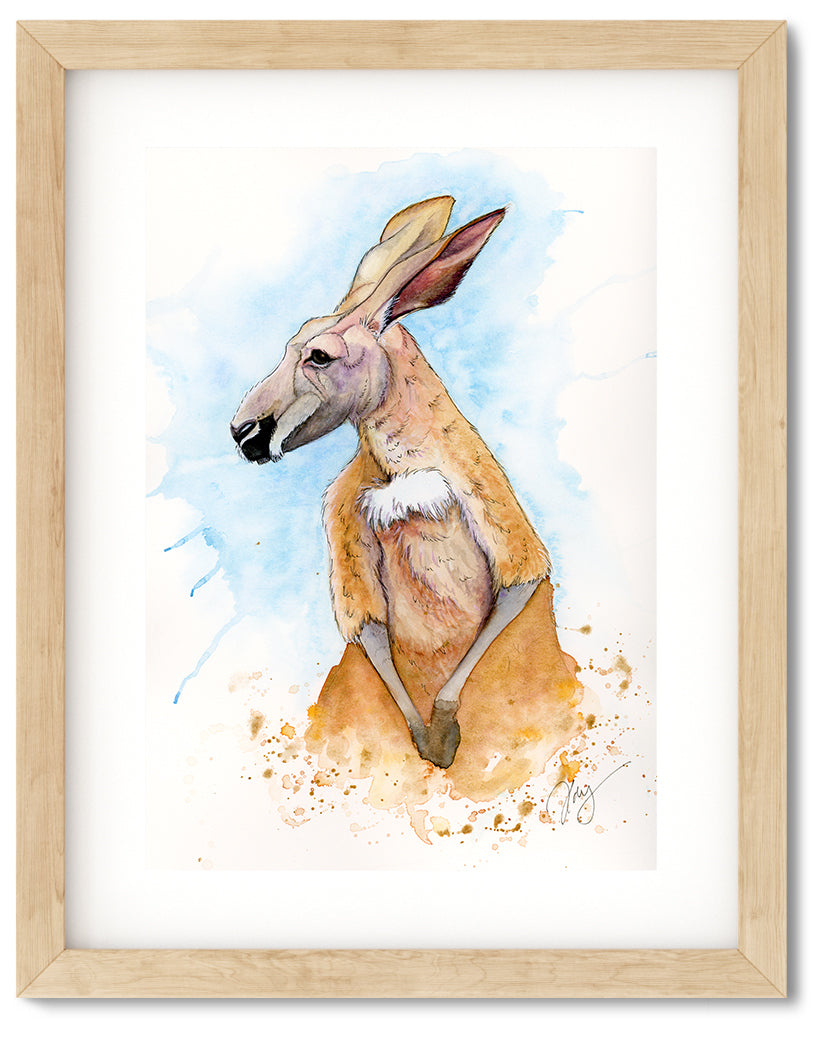 Red Kangaroo Watercolor Animal Print | Wildlife Illustration | Wall Art