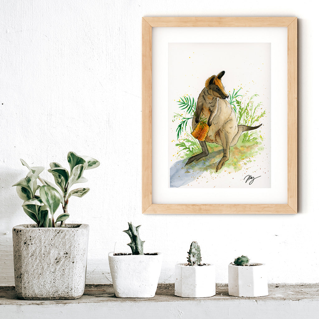 Wallaby Watercolor Animal Print | Wildlife Illustration | Wall Art