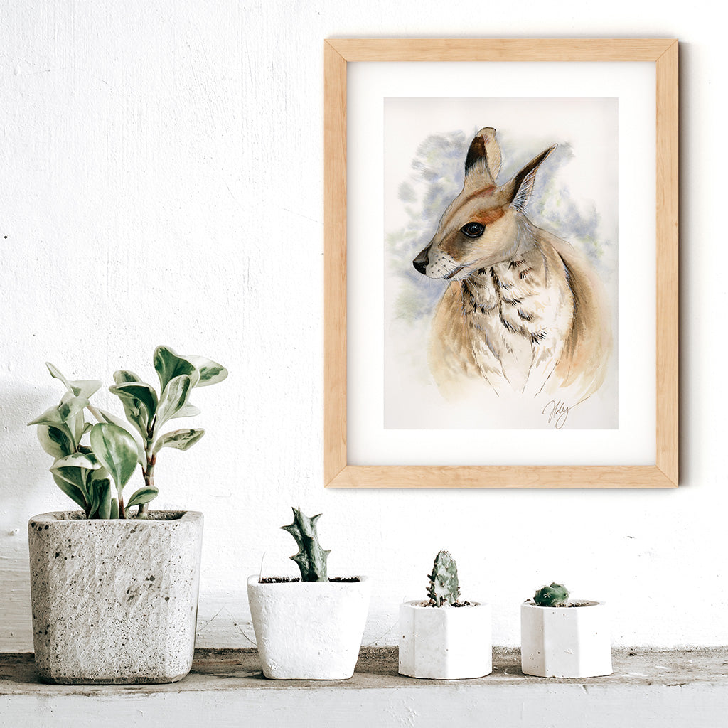 Wallaby Watercolor Animal Print | Wildlife Illustration | Wall Art