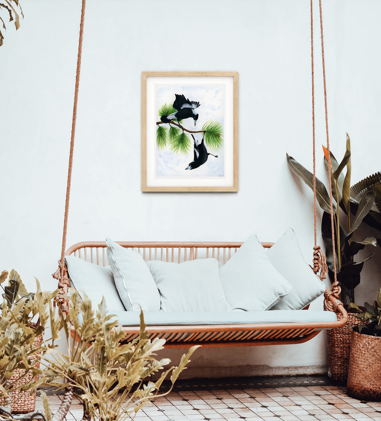 Spring Acrobatics – Magpies Original Watercolour Art | Wildlife | Australian | Wall Art