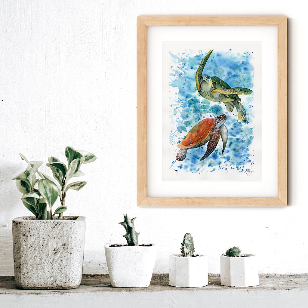 Green Sea Turtles - Original Watercolor Animal Art | Wildlife Illustration | Wall Art