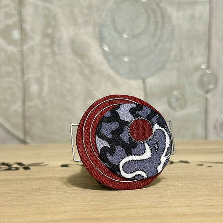 Red Grey Black White Silk Brooch - Dia. 5cm