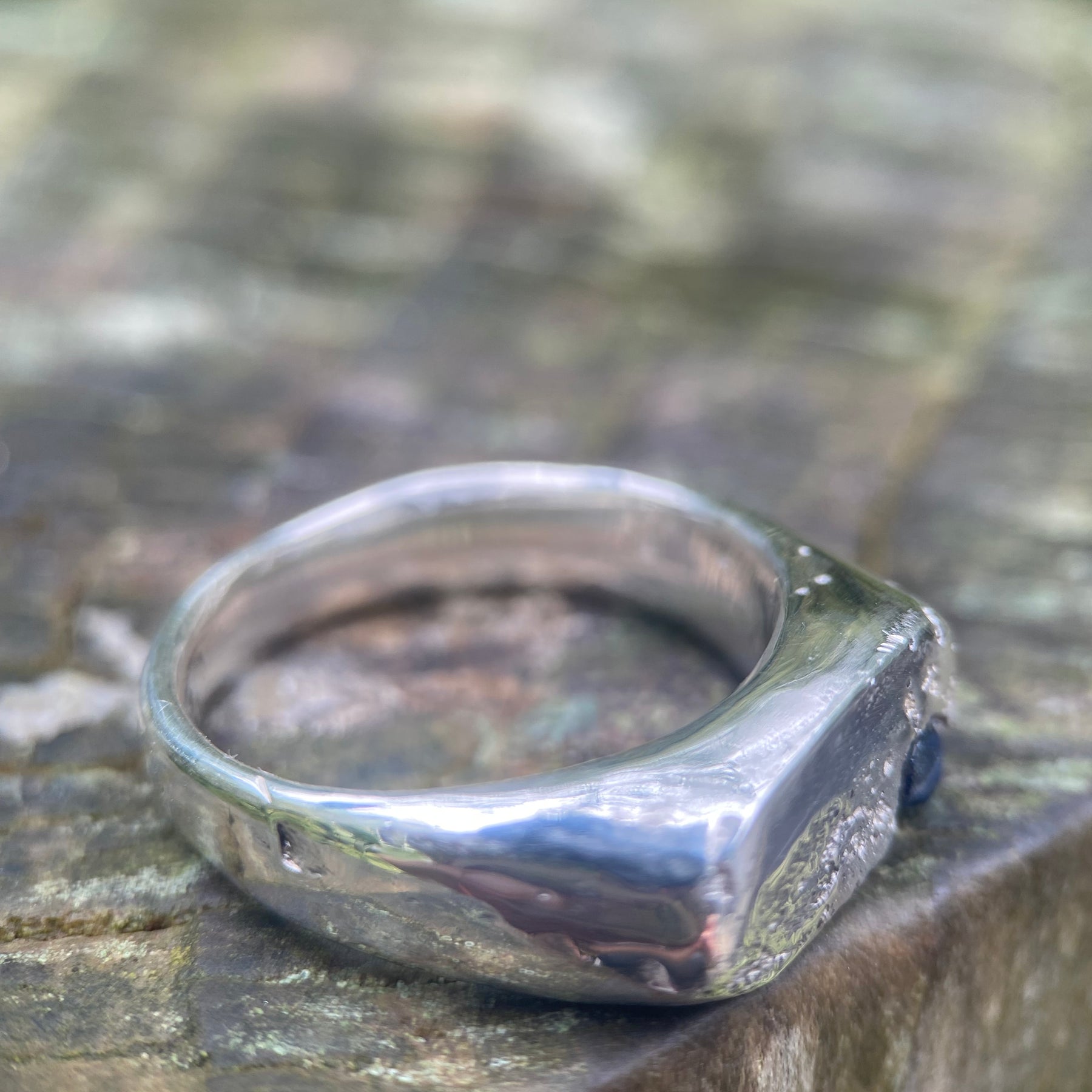 Raw Sapphire Rockpool Signet Ring, Size P, Sterling Silver