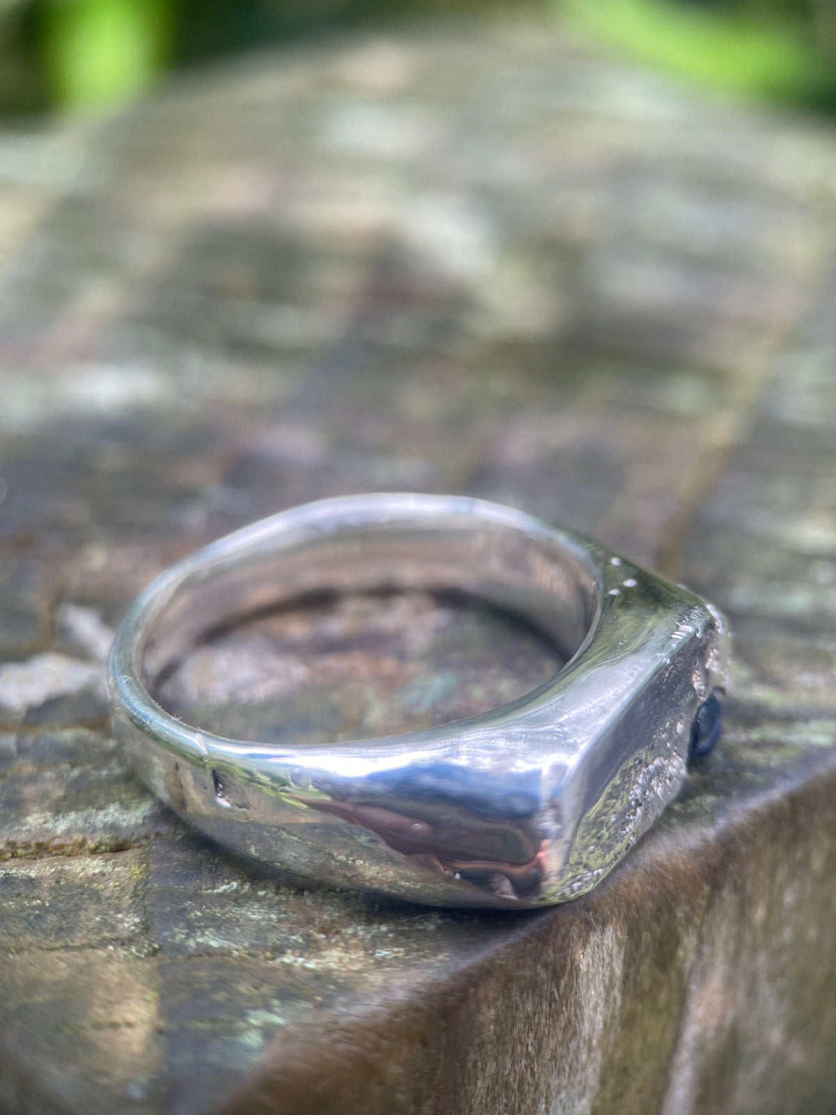 Raw Sapphire Rockpool Signet Ring, Size P, Sterling Silver