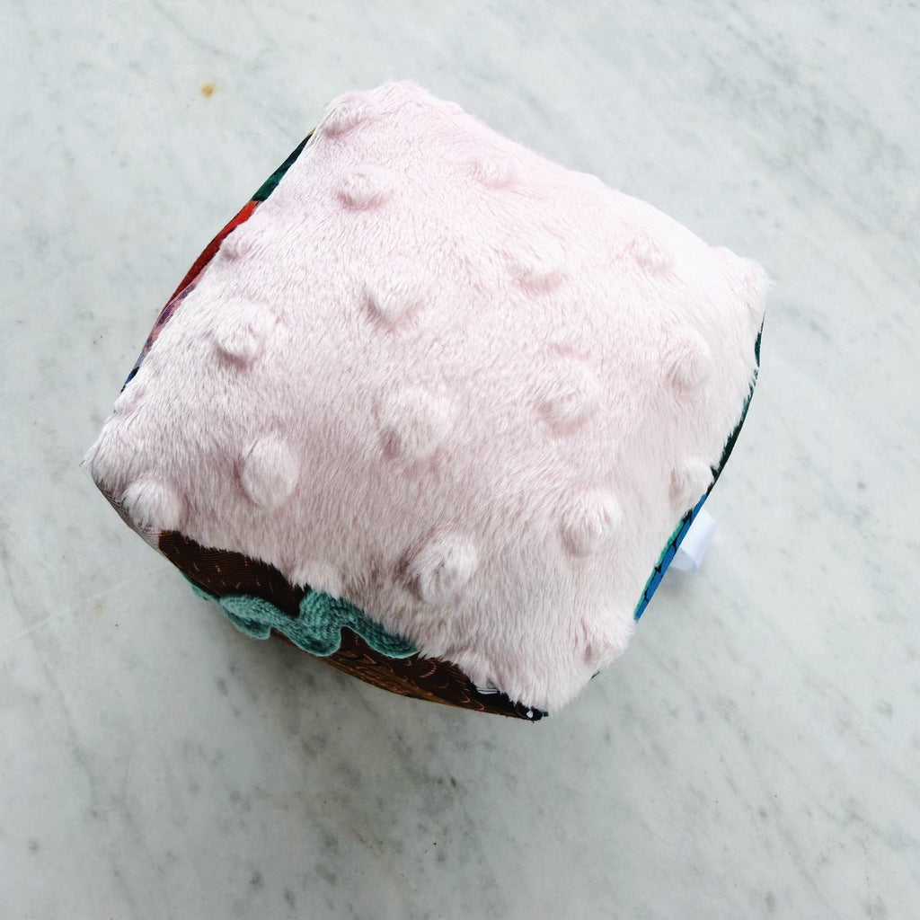 Sensory baby cube. Soft fabric toddler block. Baby shower and newborn gift.