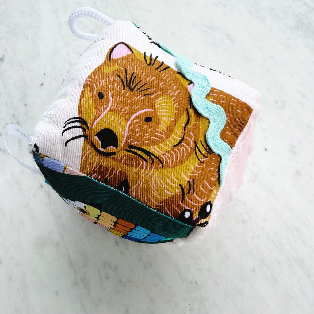 Sensory baby cube. Soft fabric toddler block. Baby shower and newborn gift.