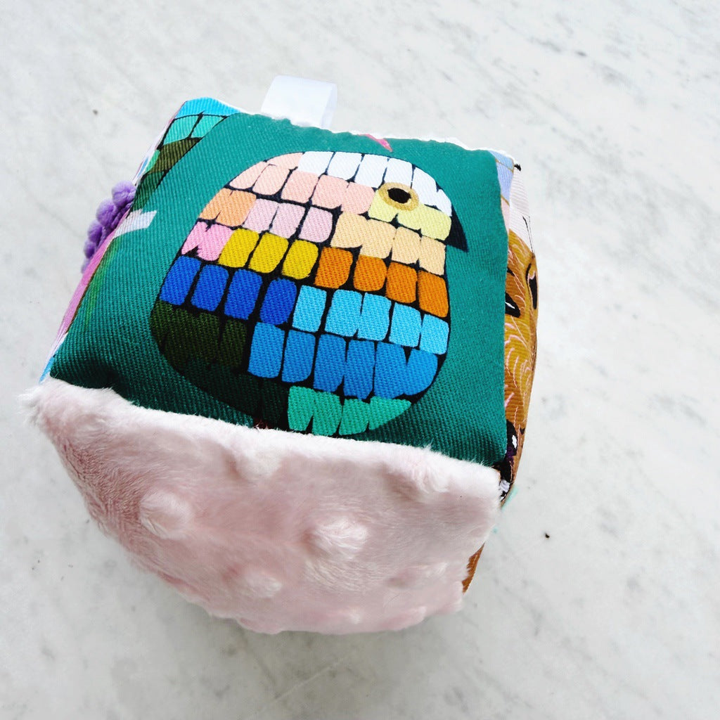Sensory baby cube. Soft fabric toddler block. Baby shower and newborn gift.