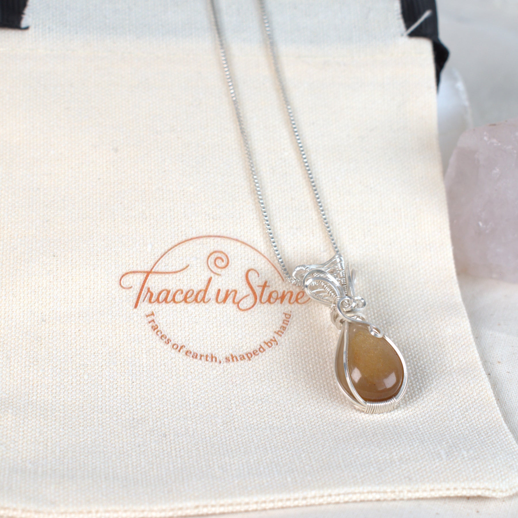 Wire Wrapped Australian Golden Sheen Sunstone Keepsake Pendant