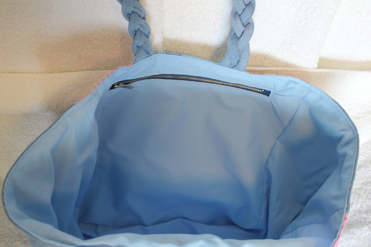 ´UNDER THE SEA´ TOTE BAG - LIGHT BLUE PLAITED HANDLES