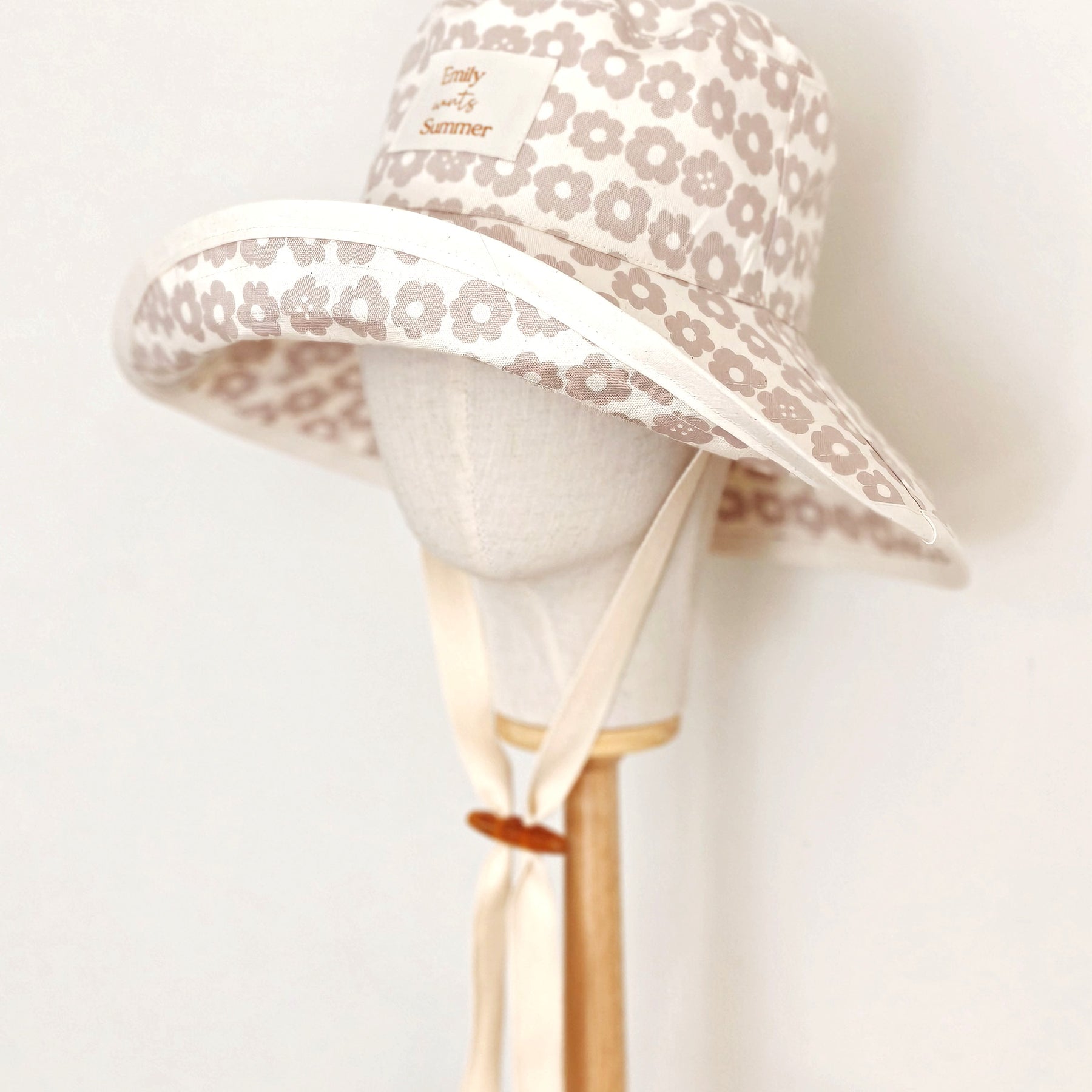 Adult Summer Wide Brim Sun Hat, Beige Floral Summer Hat