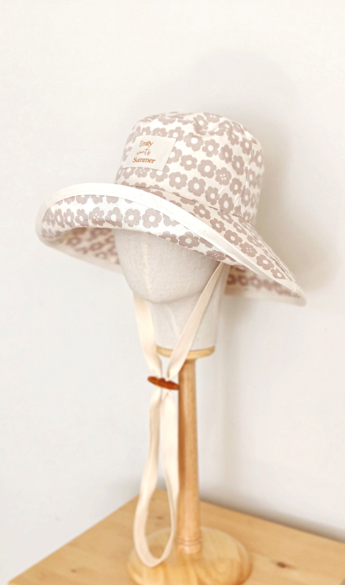 Adult Summer Wide Brim Sun Hat, Beige Floral Summer Hat