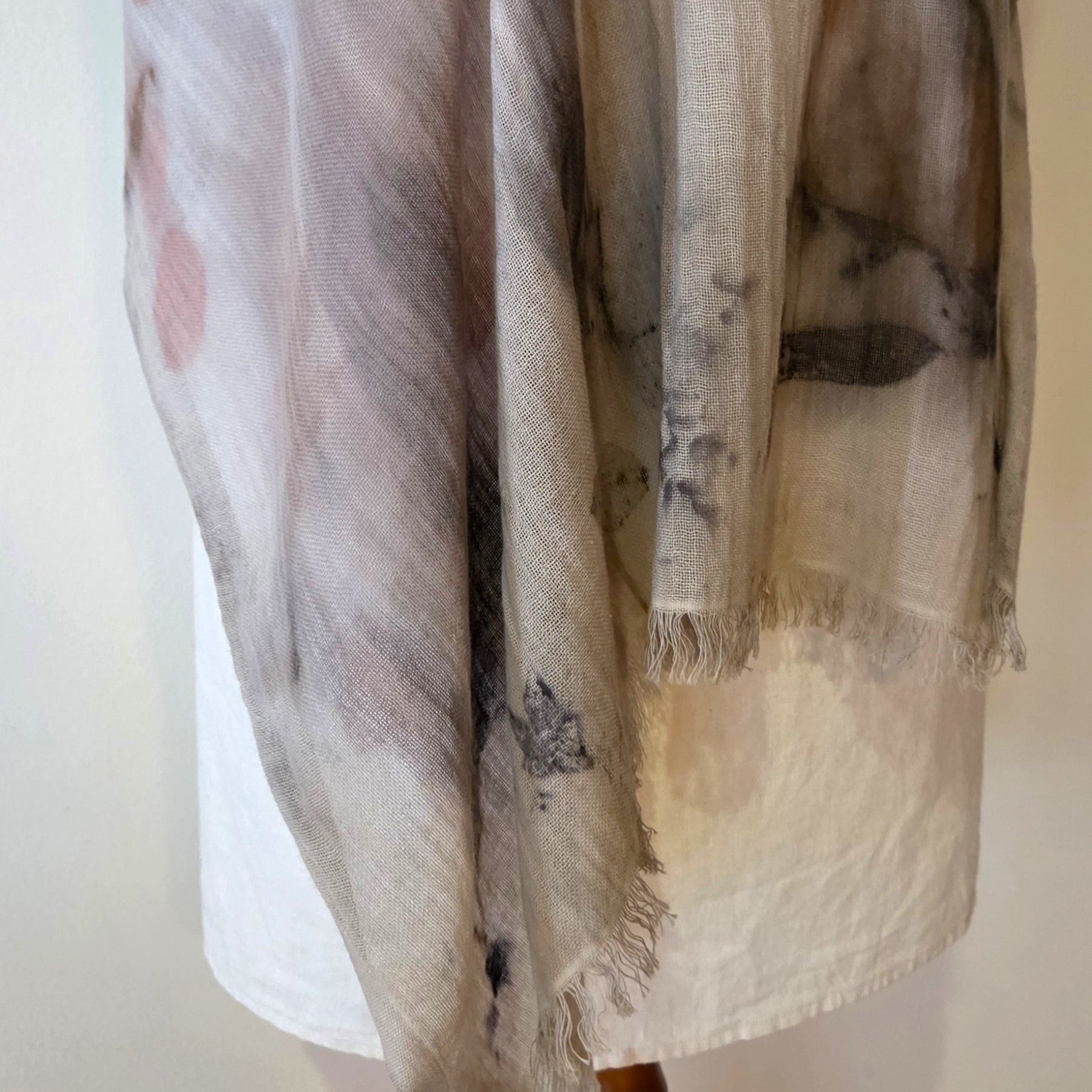 The Elise - Cotton & Linen Blend Ecoprint Scarf/Wrap