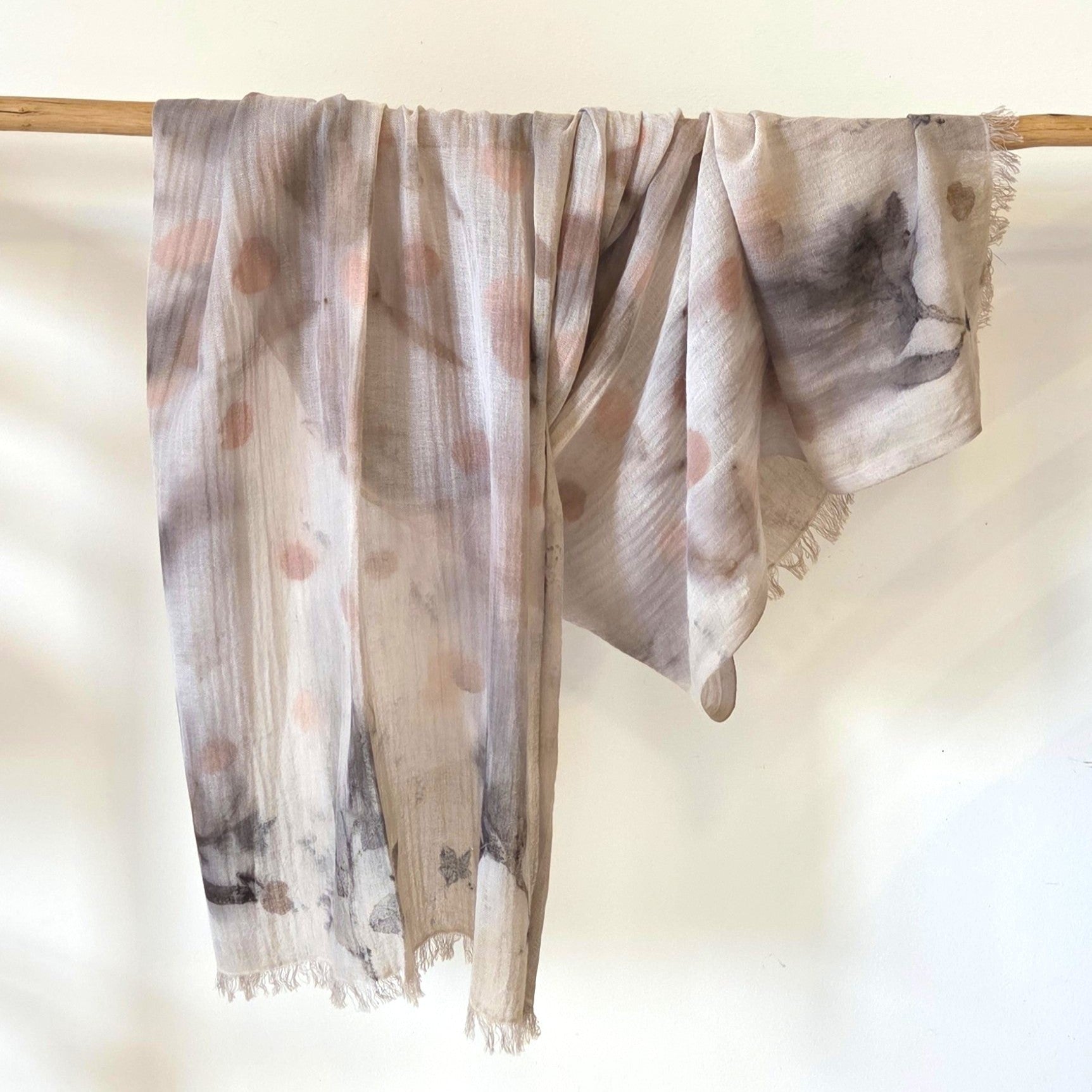 The Elise - Cotton & Linen Blend Ecoprint Scarf/Wrap