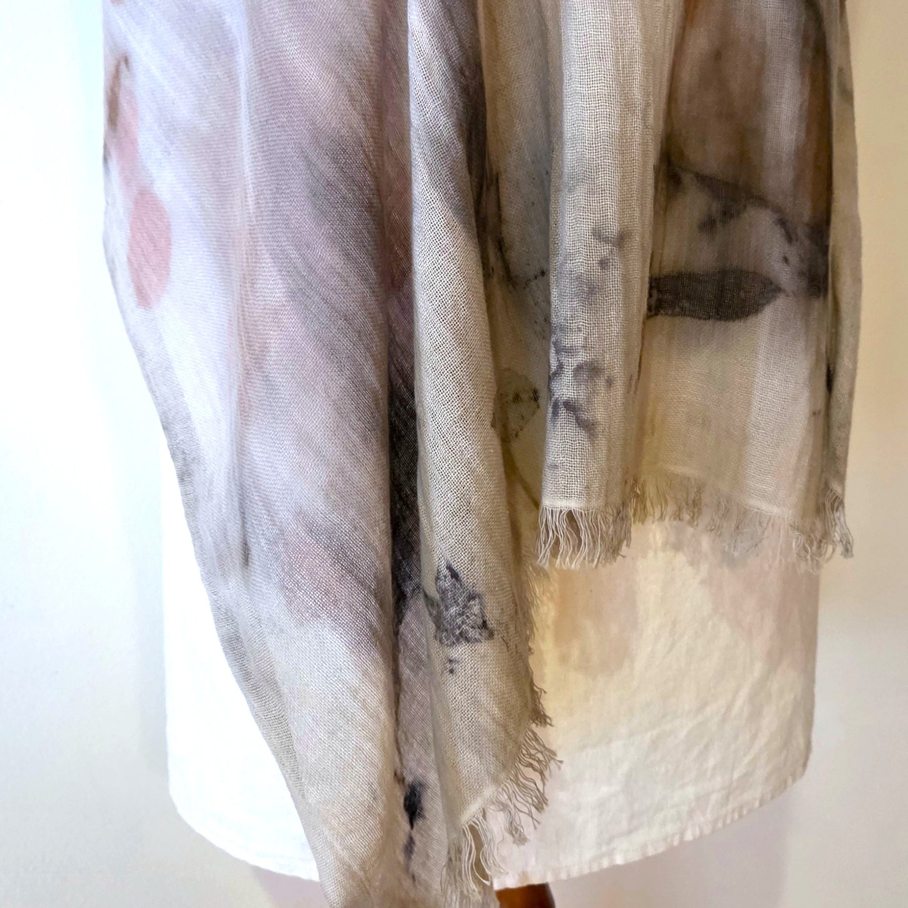 The Elise - Cotton & Linen Blend Ecoprint Scarf/Wrap