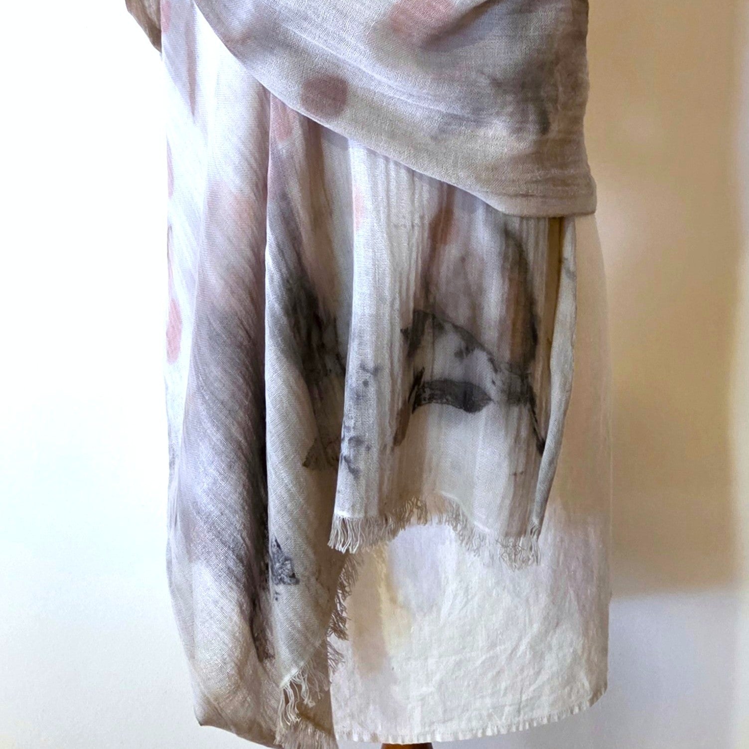 The Elise - Cotton & Linen Blend Ecoprint Scarf/Wrap