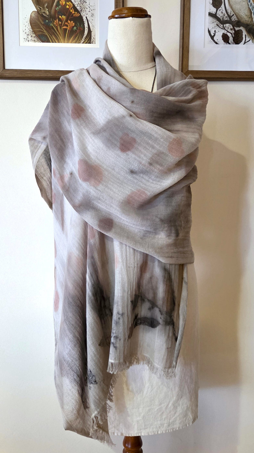 The Elise - Cotton & Linen Blend Ecoprint Scarf/Wrap