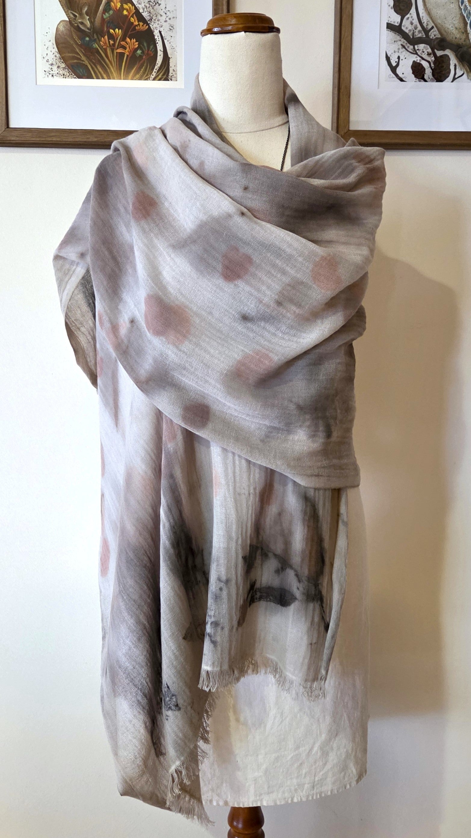 The Elise - Cotton & Linen Blend Ecoprint Scarf/Wrap