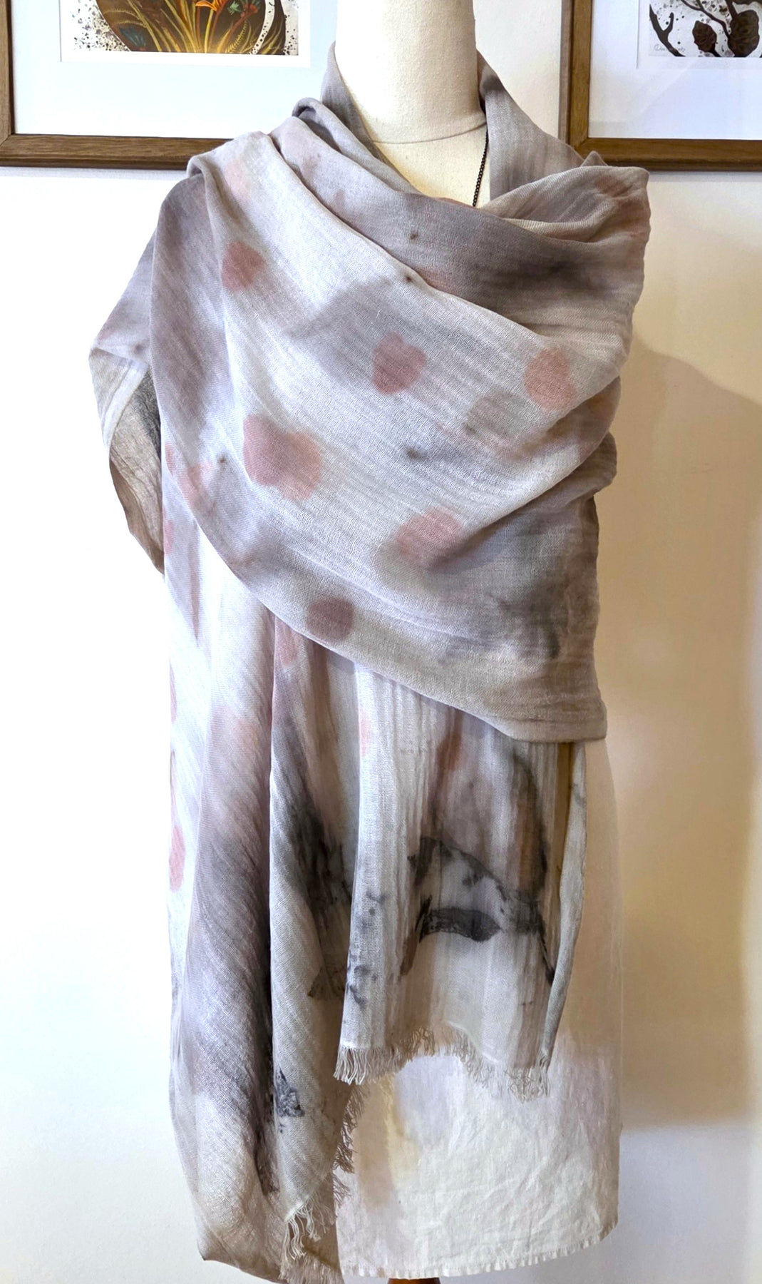 The Elise - Cotton & Linen Blend Ecoprint Scarf/Wrap