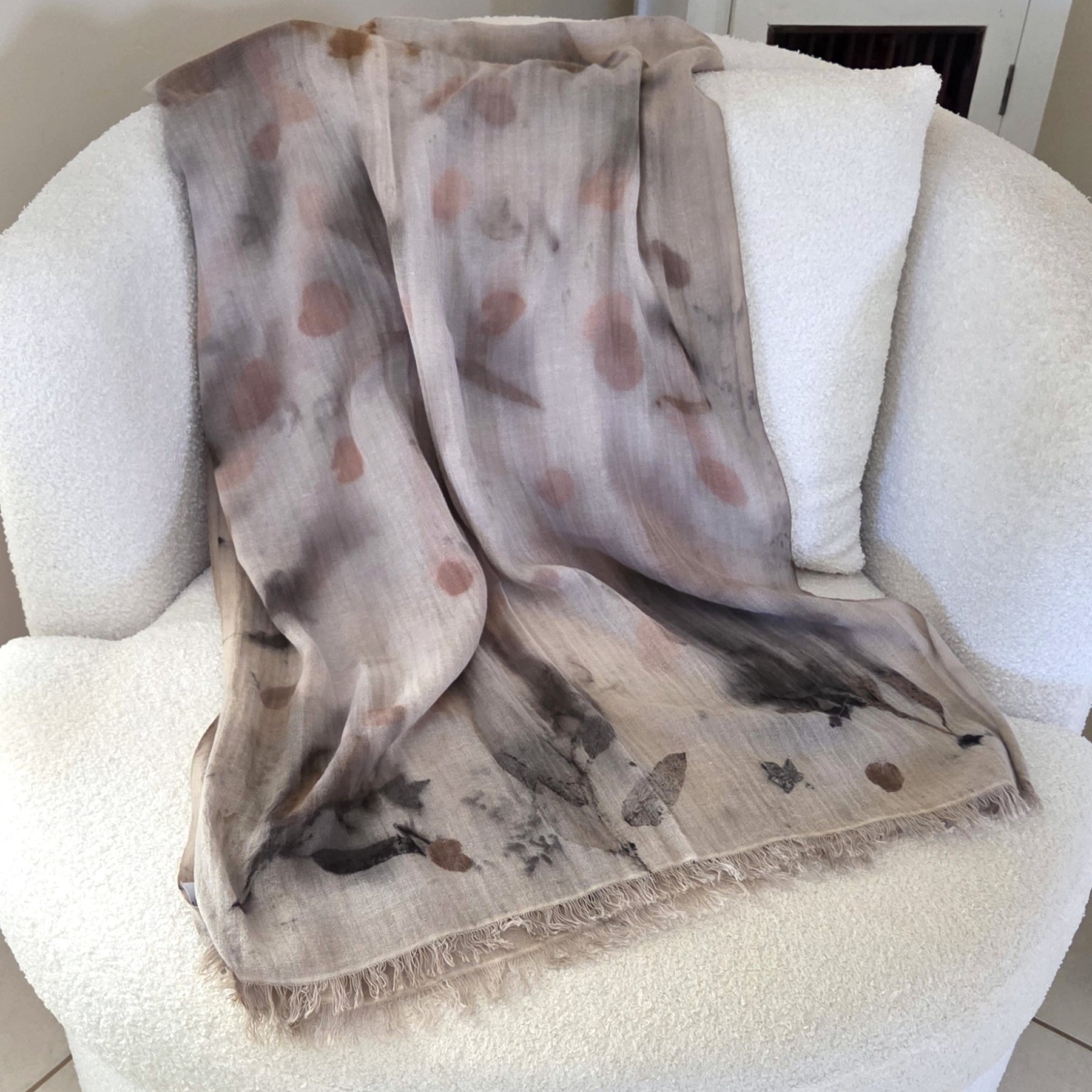 The Elise - Cotton & Linen Blend Ecoprint Scarf/Wrap