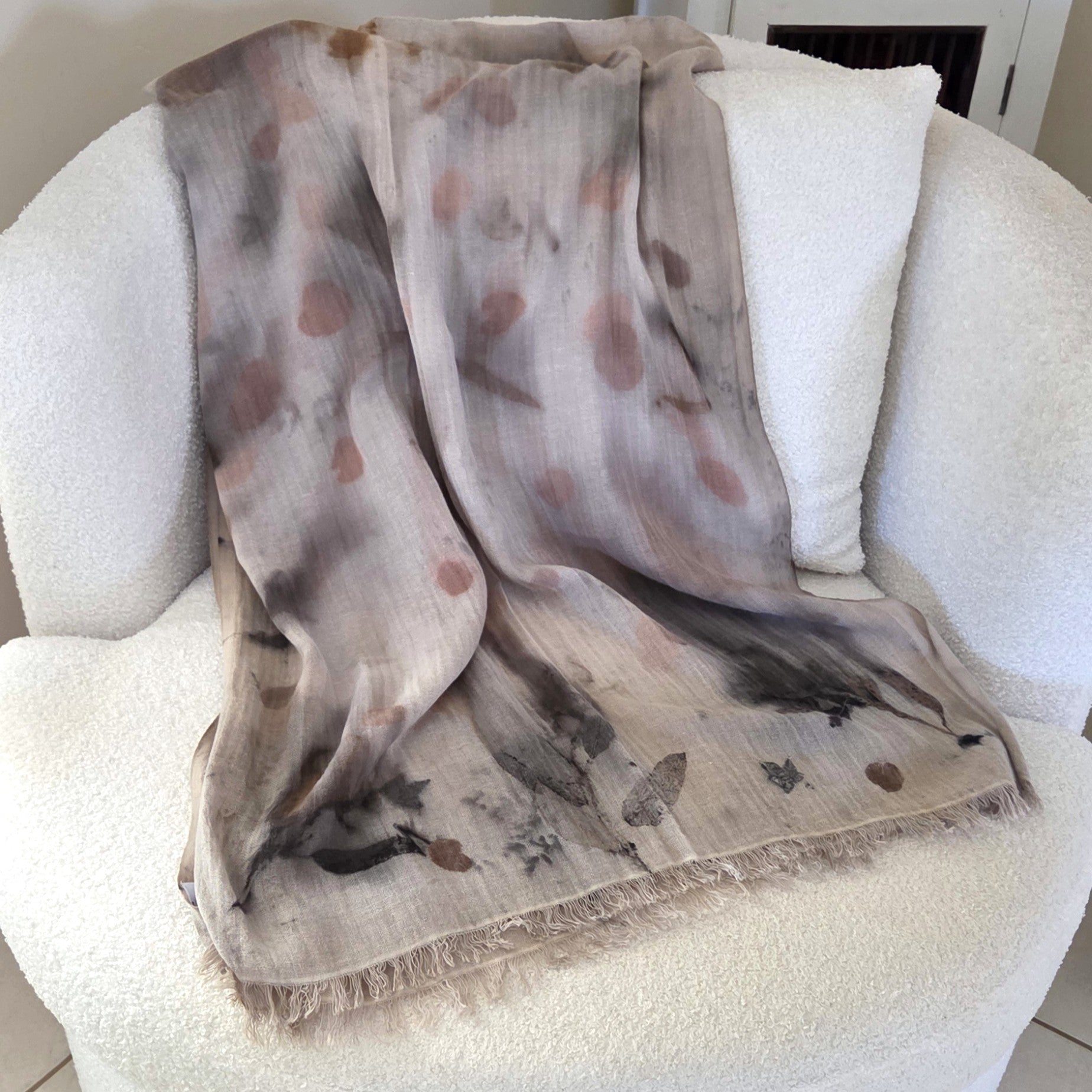 The Elise - Cotton & Linen Blend Ecoprint Scarf/Wrap