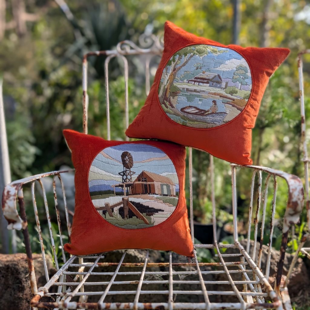 Longstitch tapestry velvet cushion - On A Boat