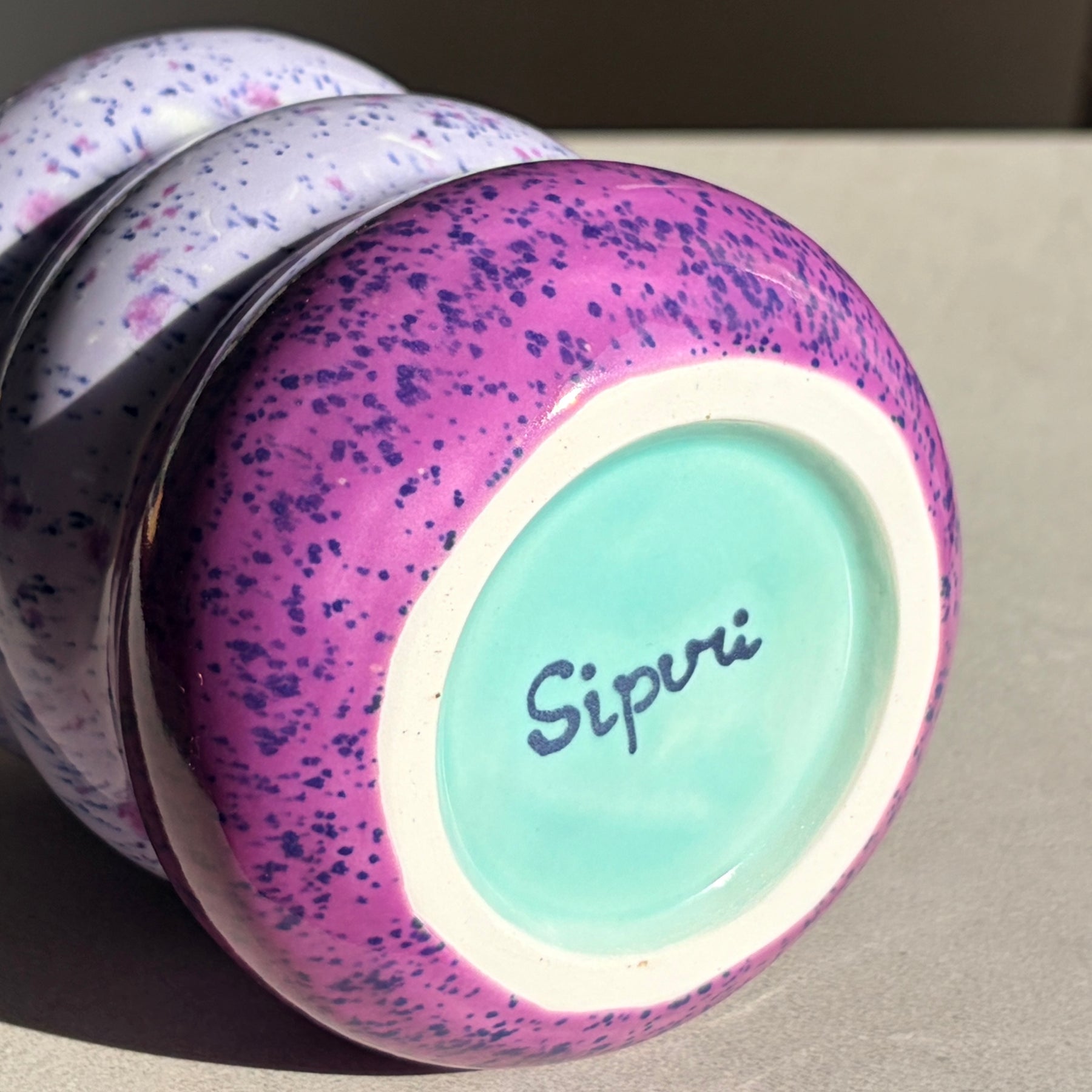 Handcrafted Porcelain Tumbler with Silicon Straw, 600mL Bubble Cup in Blueberry Smoothie Glaze