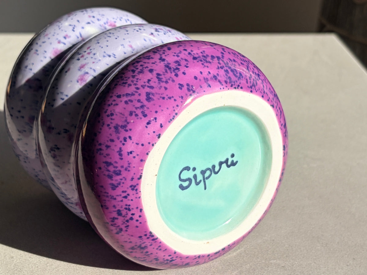 Handcrafted Porcelain Tumbler with Silicon Straw, 600mL Bubble Cup in Blueberry Smoothie Glaze