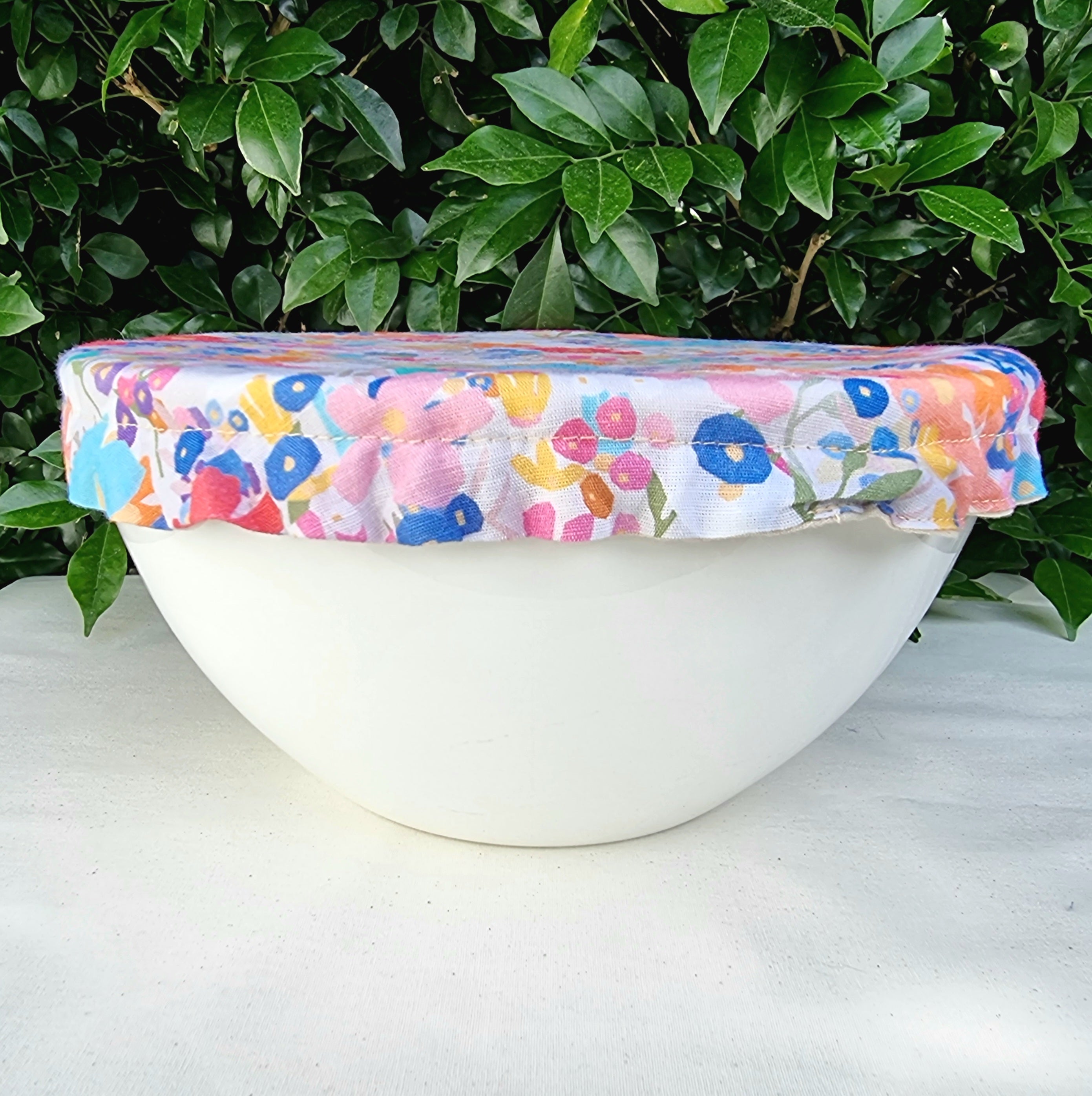 Reusable Linen & Cotton Bowl Cover - Pastel Flowers