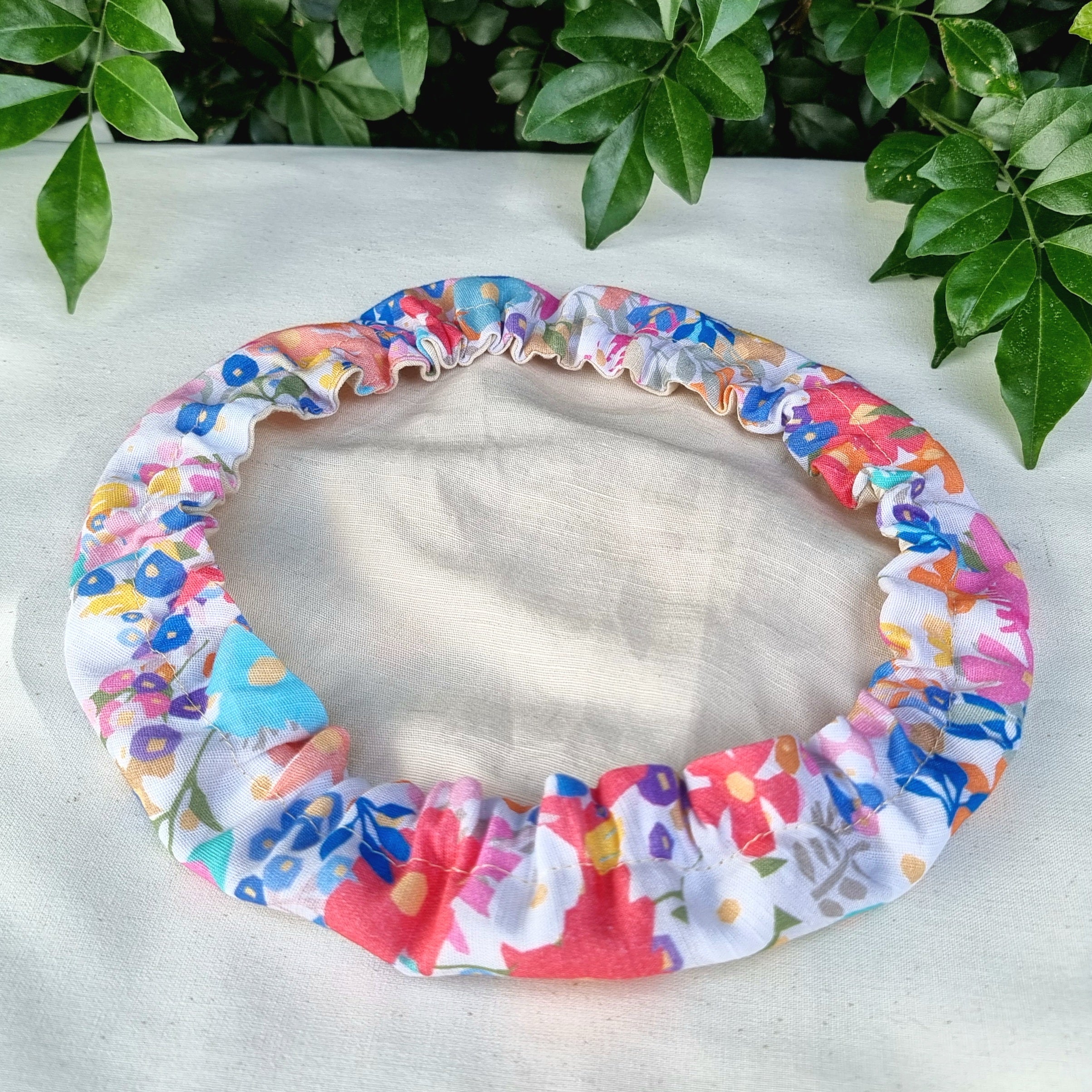 Reusable Linen & Cotton Bowl Cover - Pastel Flowers