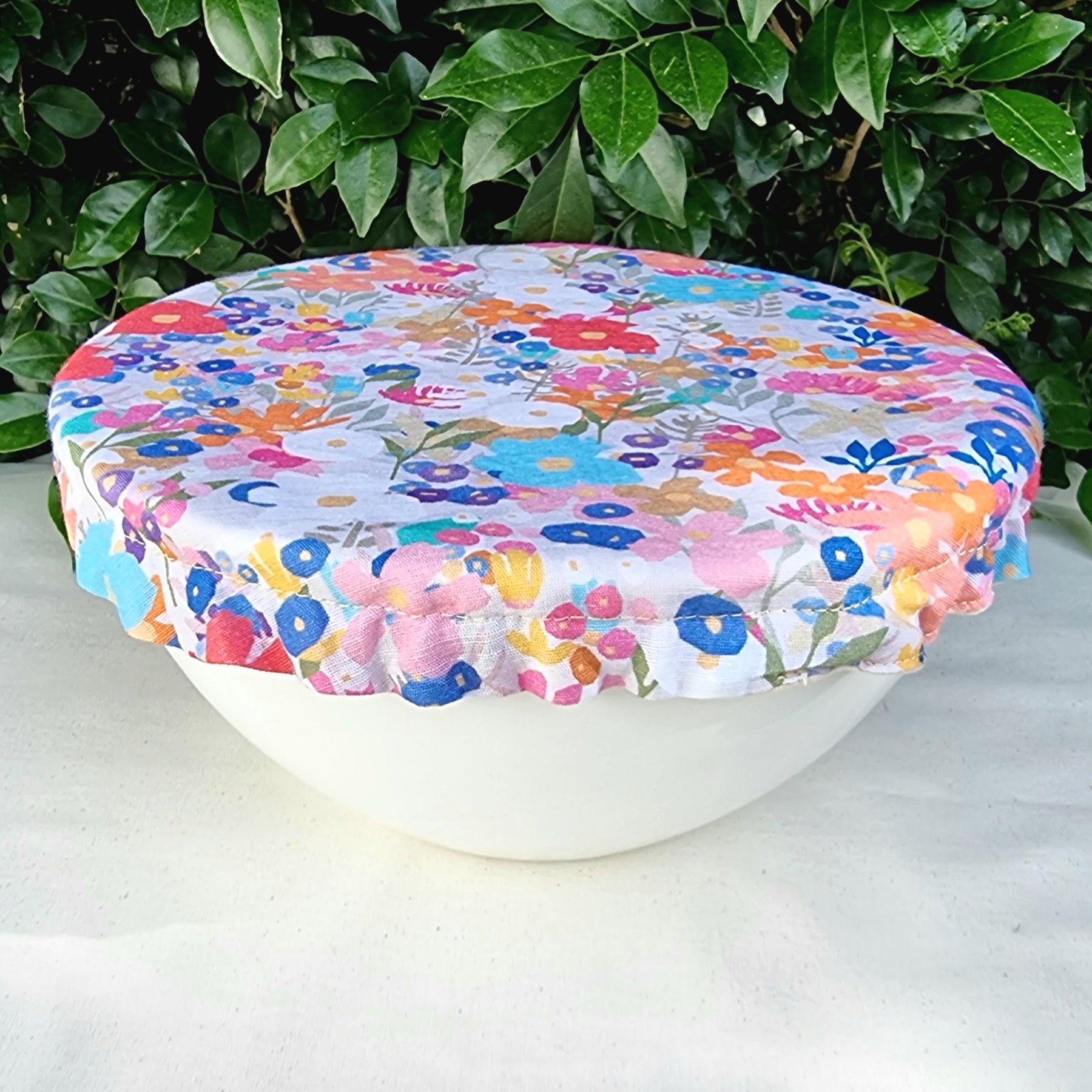 Reusable Linen & Cotton Bowl Cover - Pastel Flowers