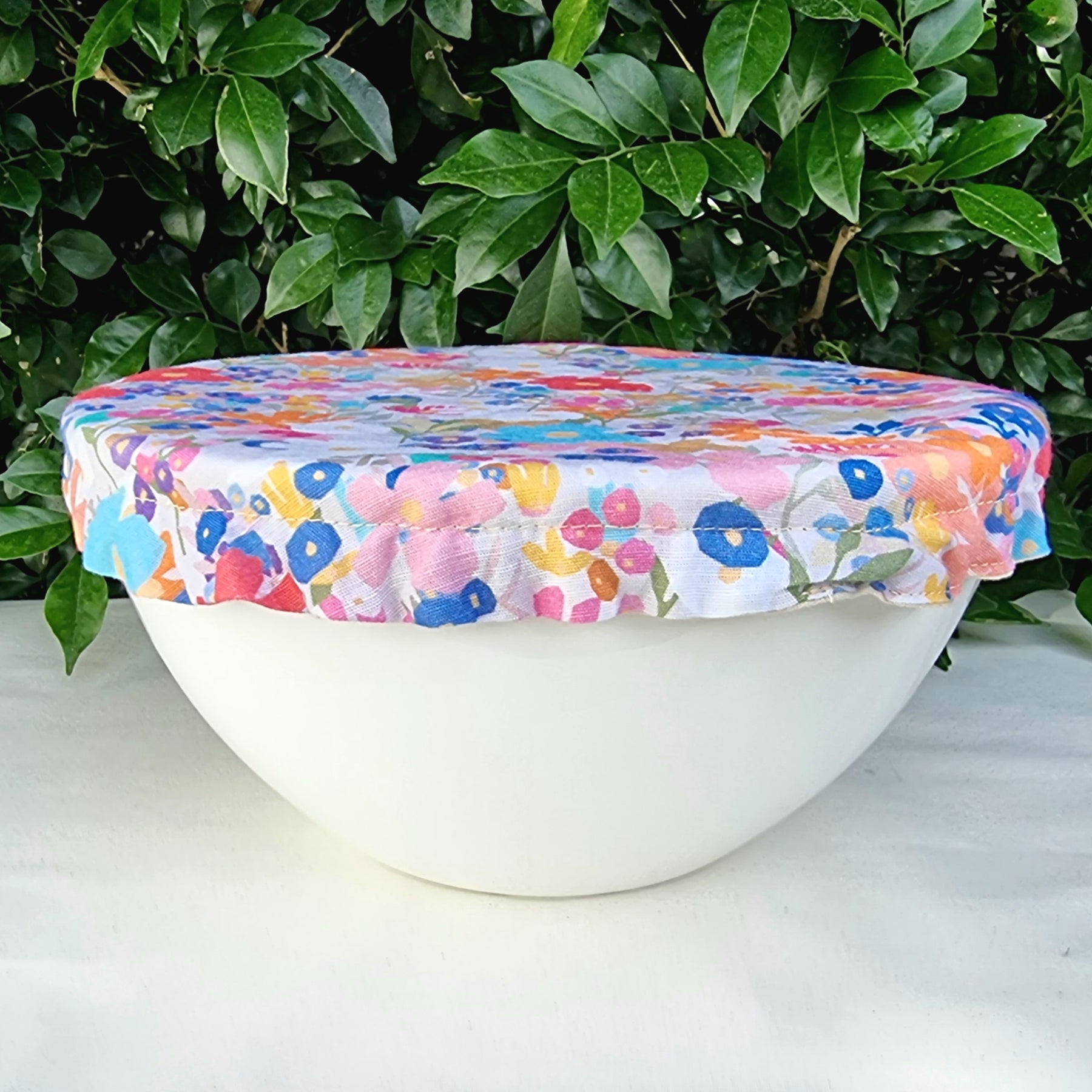 Reusable Linen & Cotton Bowl Cover - Pastel Flowers