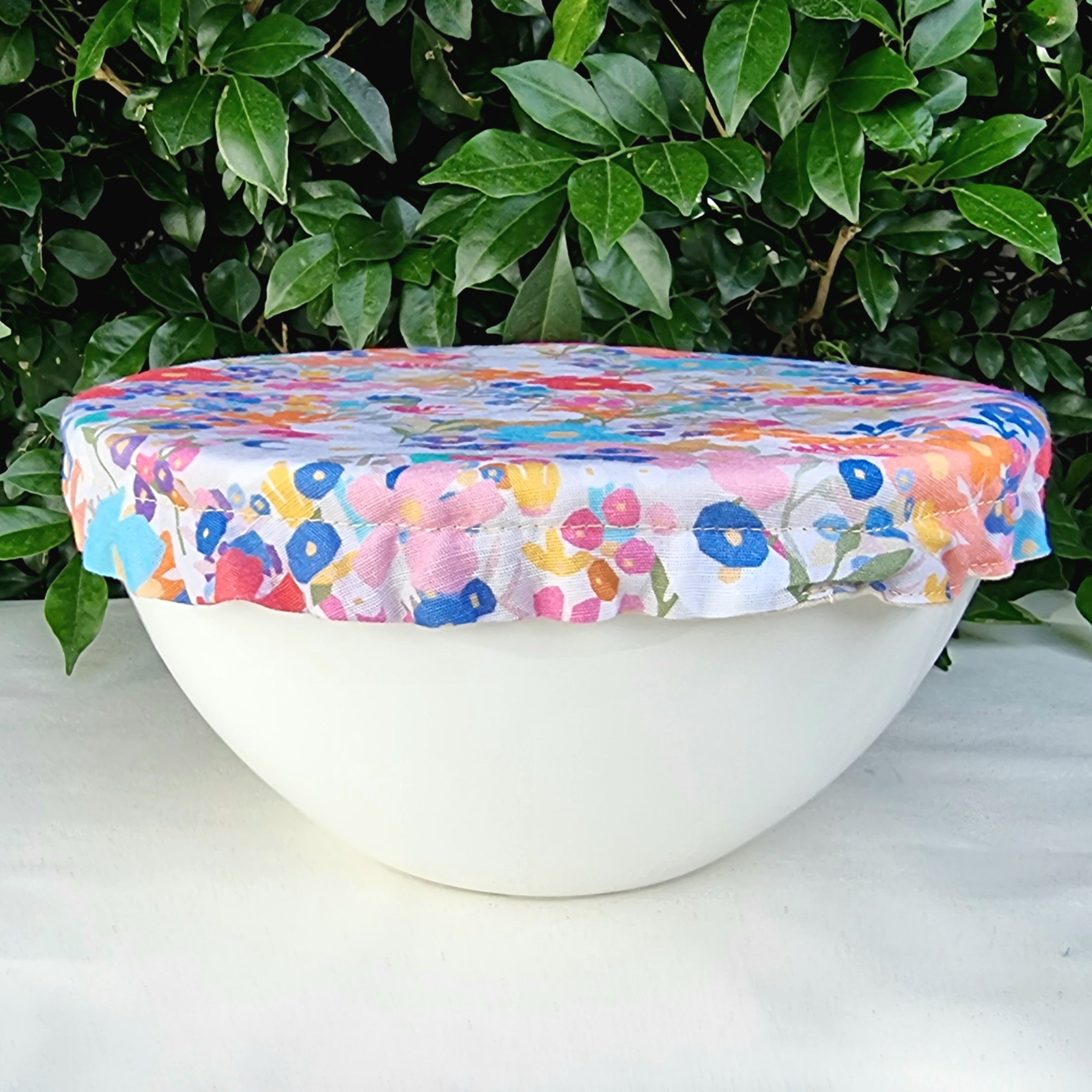 Reusable Linen & Cotton Bowl Cover - Pastel Flowers