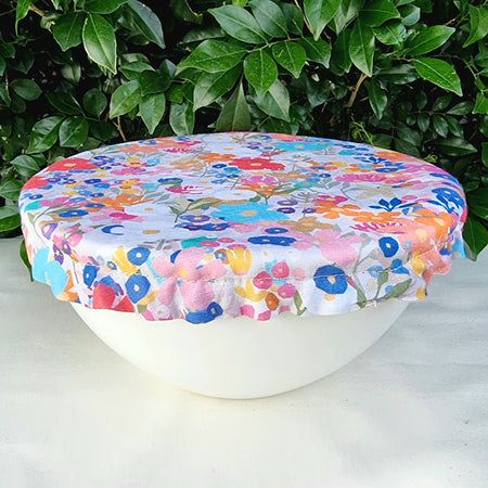 Reusable Linen & Cotton Bowl Cover - Pastel Flowers