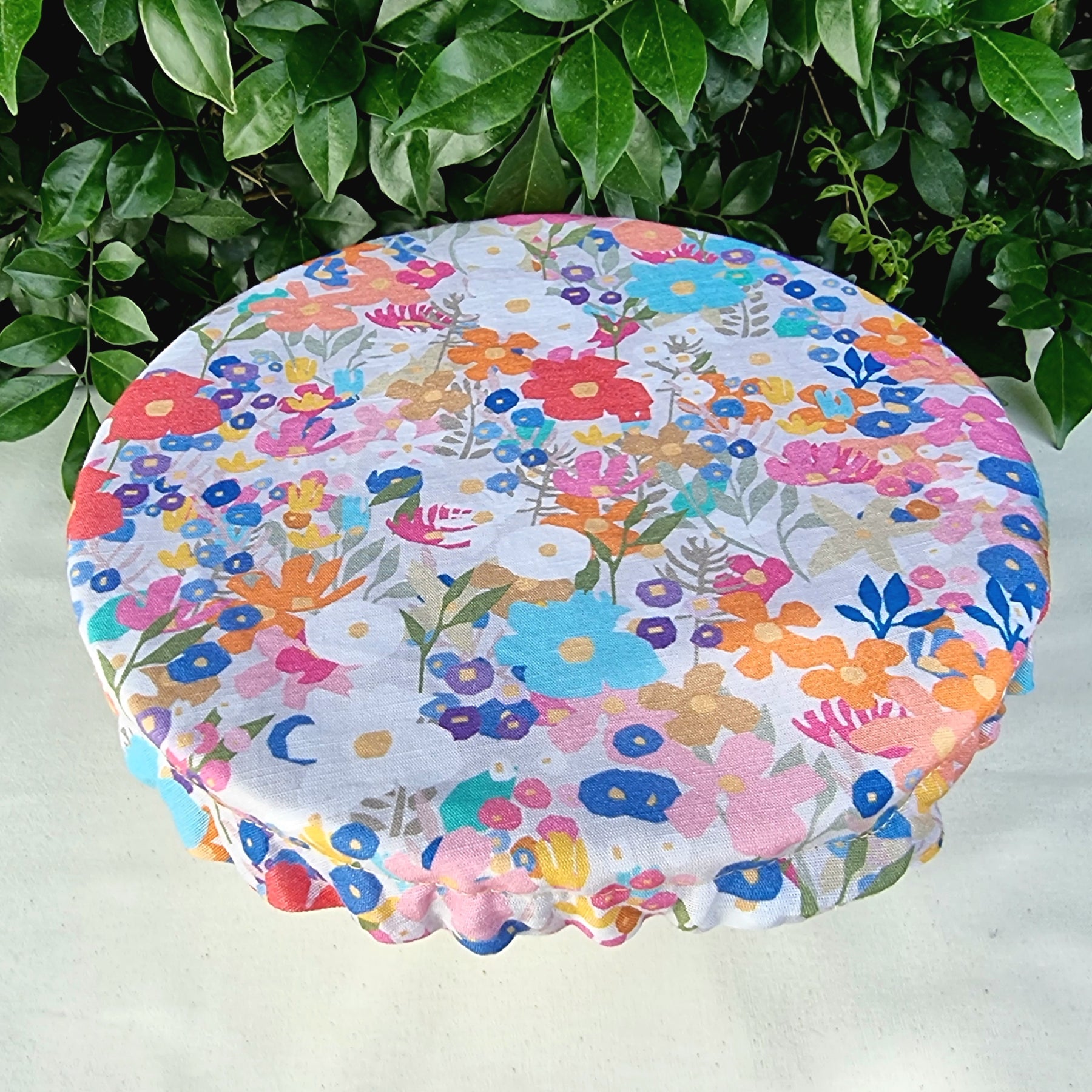 Reusable Linen & Cotton Bowl Cover - Pastel Flowers