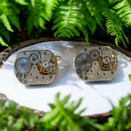 Steampunk watch movements cufflinks (silver posts)