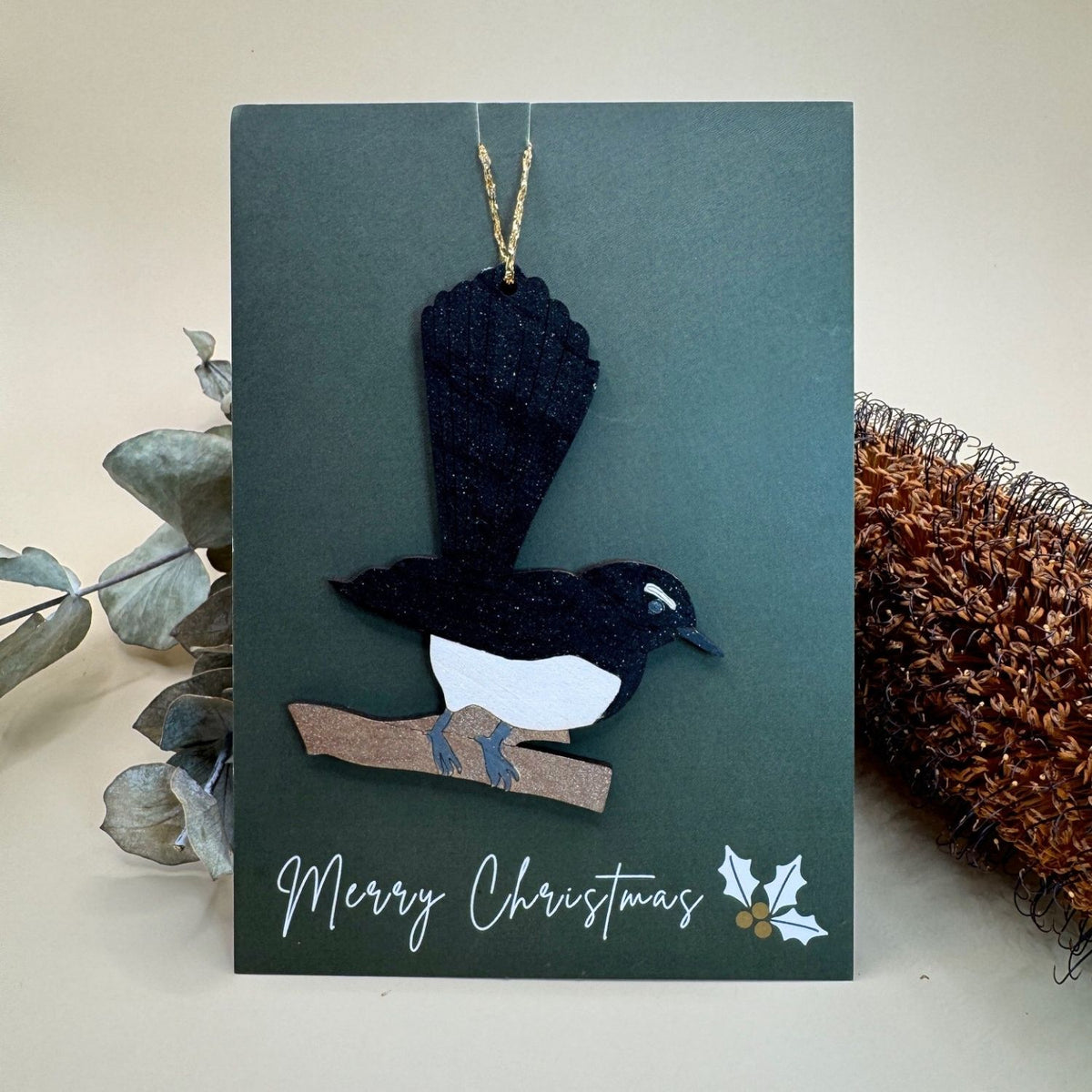 Willie Wagtail Hand Painted Christmas Decoration