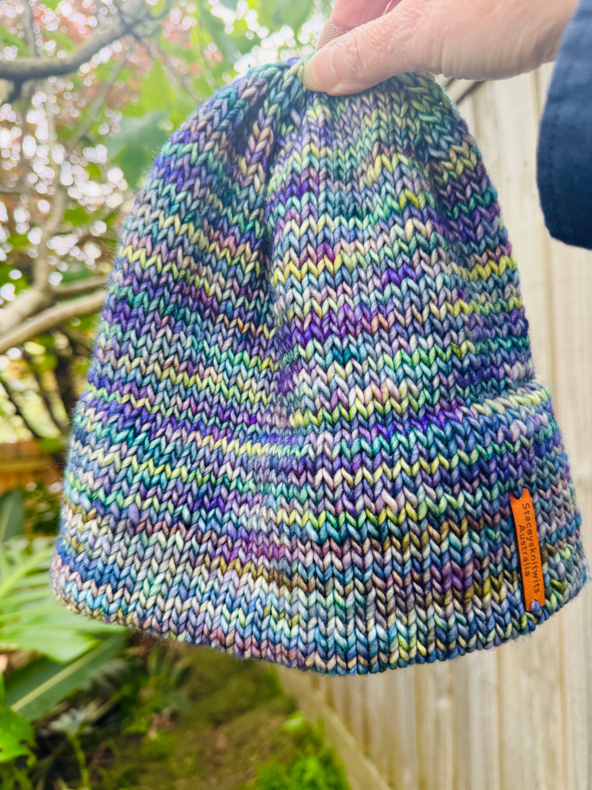 Hand-Knitted Merino Wool Beanie – Double Brim Extra Warm Unisex Winter Hat Blue Green