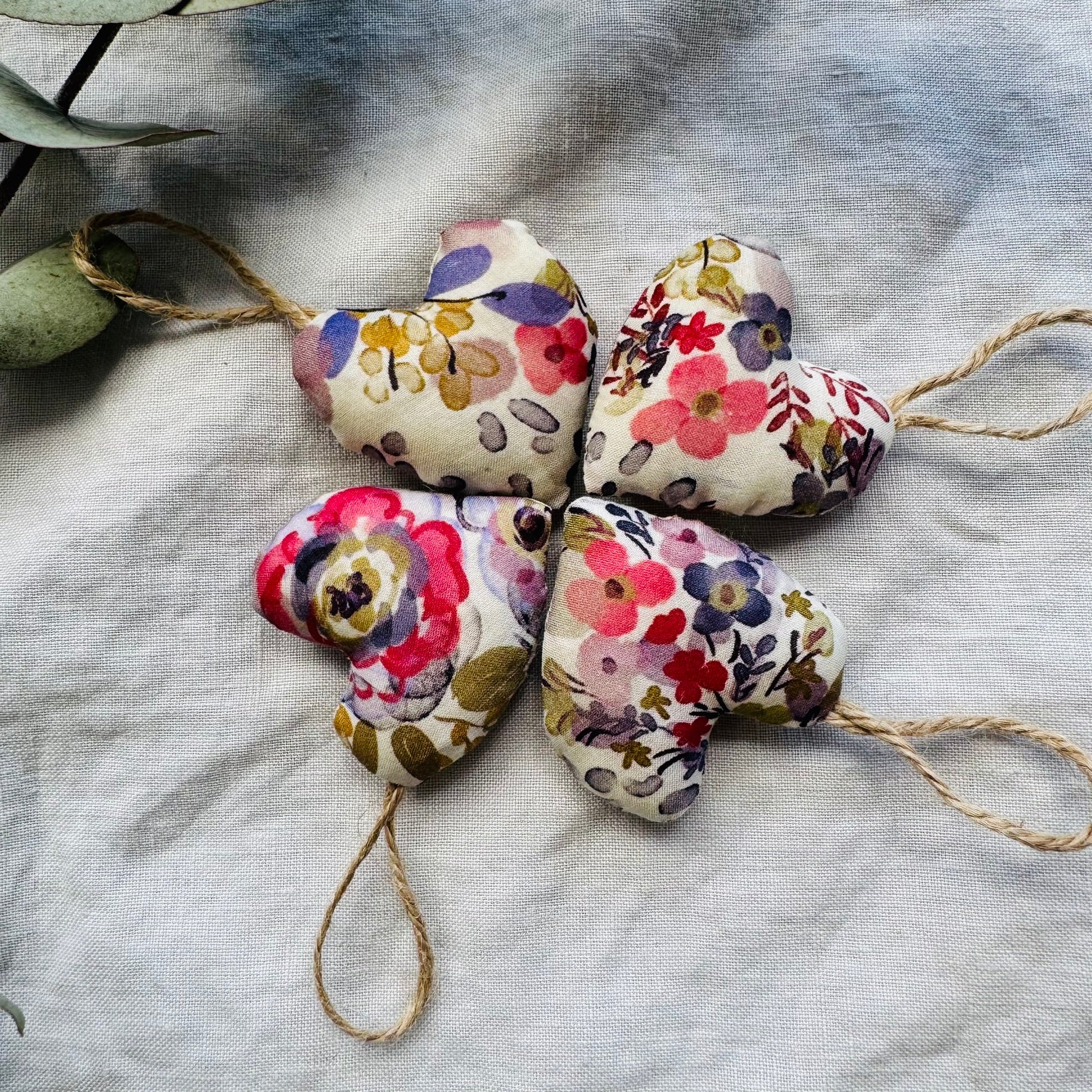 Rosy Romantic Hearts - handmade with wool filling