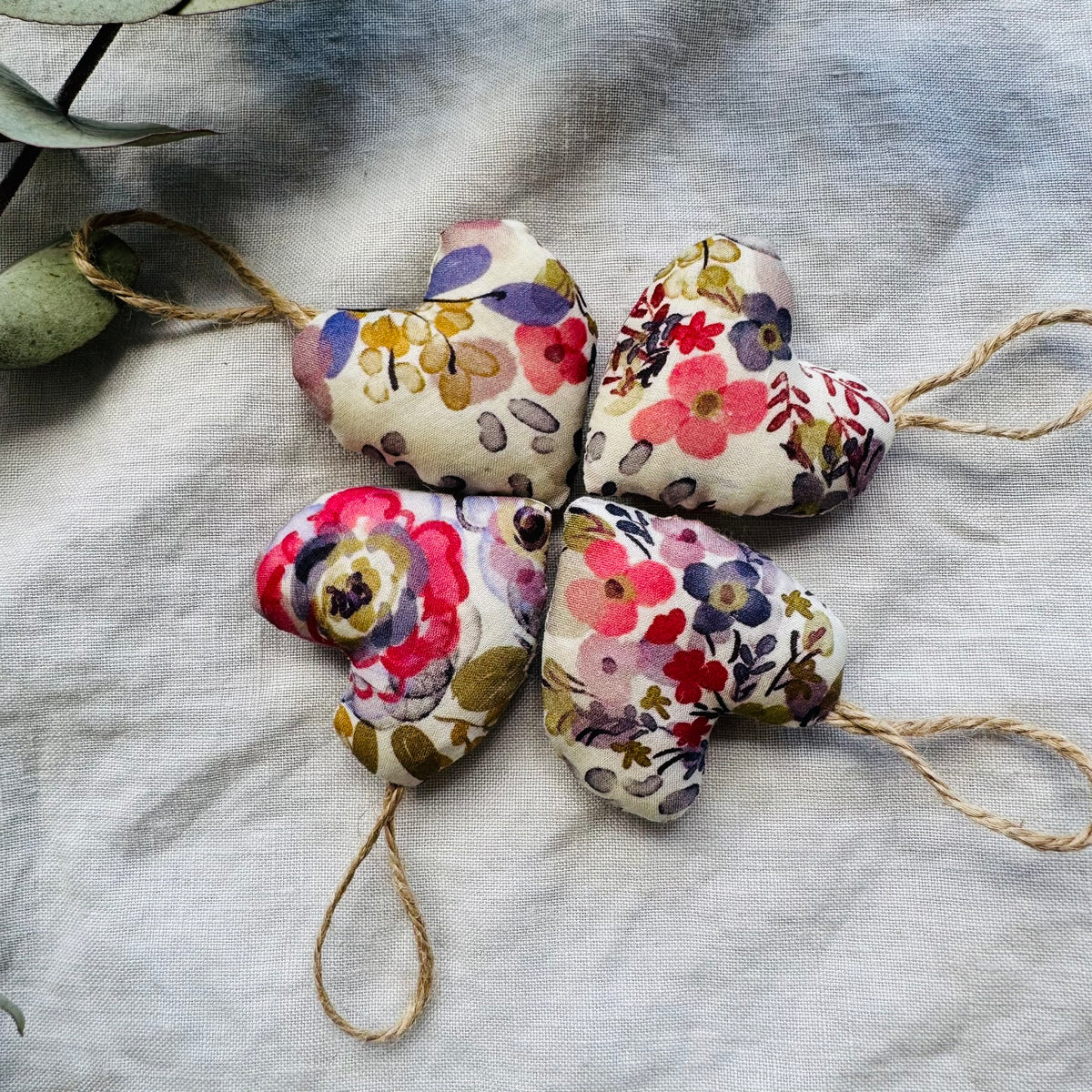 Rosy Romantic Hearts - handmade with wool filling