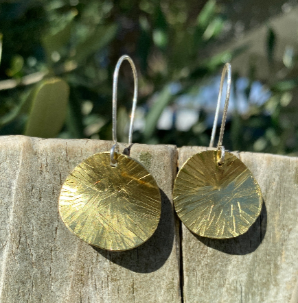 Nimbus Hammered Brass Earrings | Sterling Silver Ear Hoops | Handmade Contemporary Earrings
