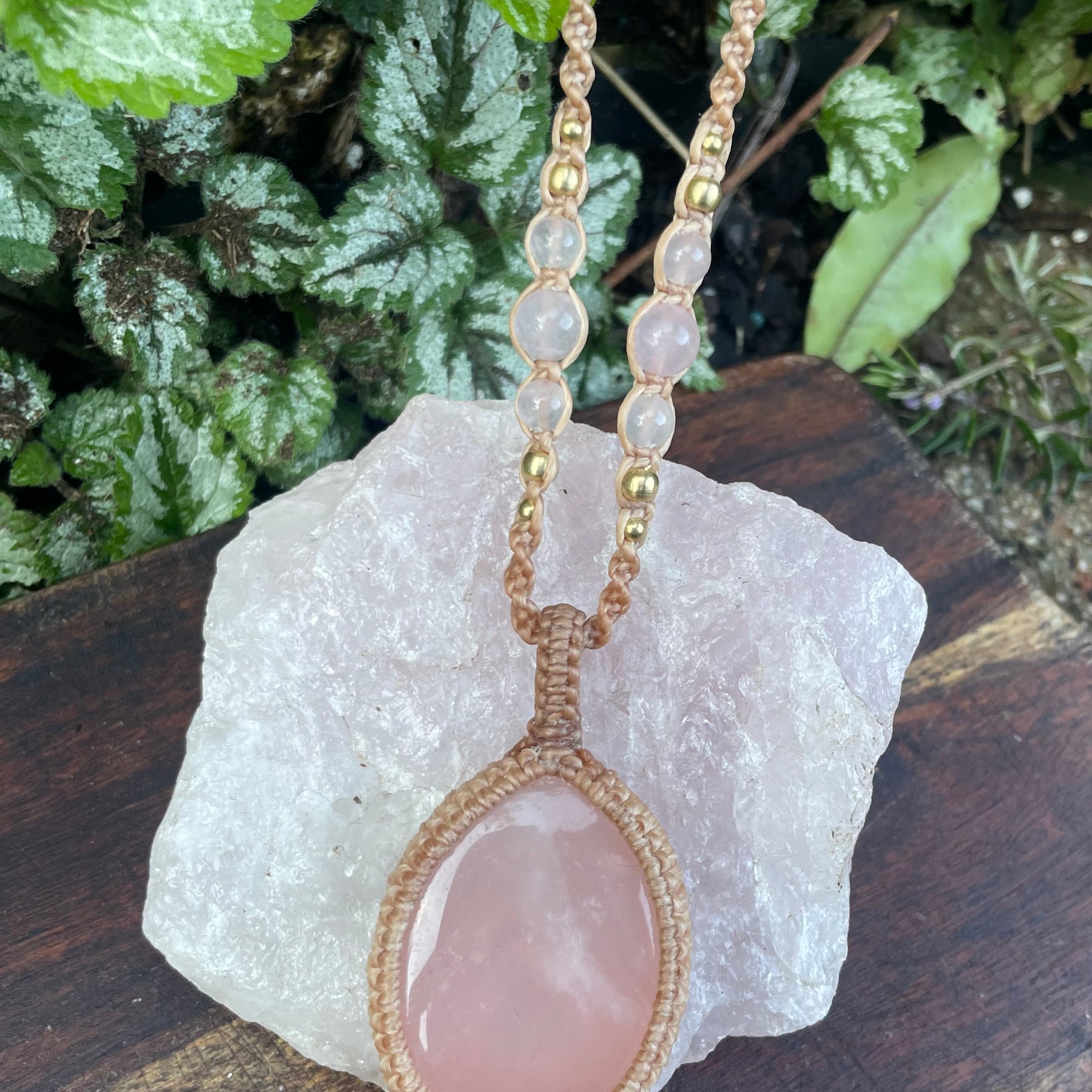 Rose Quartz Macrame Pendant Necklace