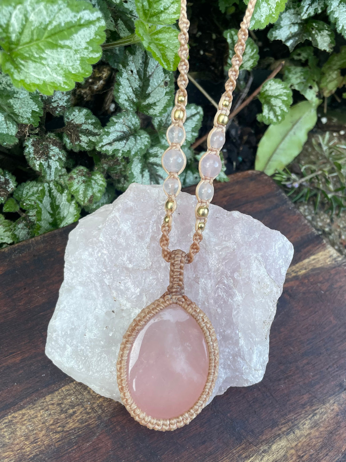 Rose Quartz Macrame Pendant Necklace
