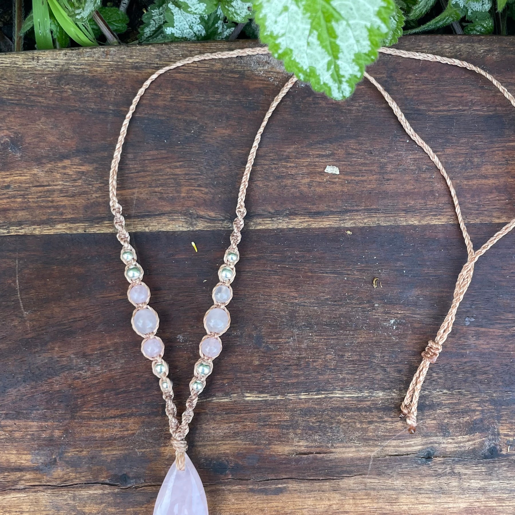 Rose Quartz Pendant, macrame necklace boho