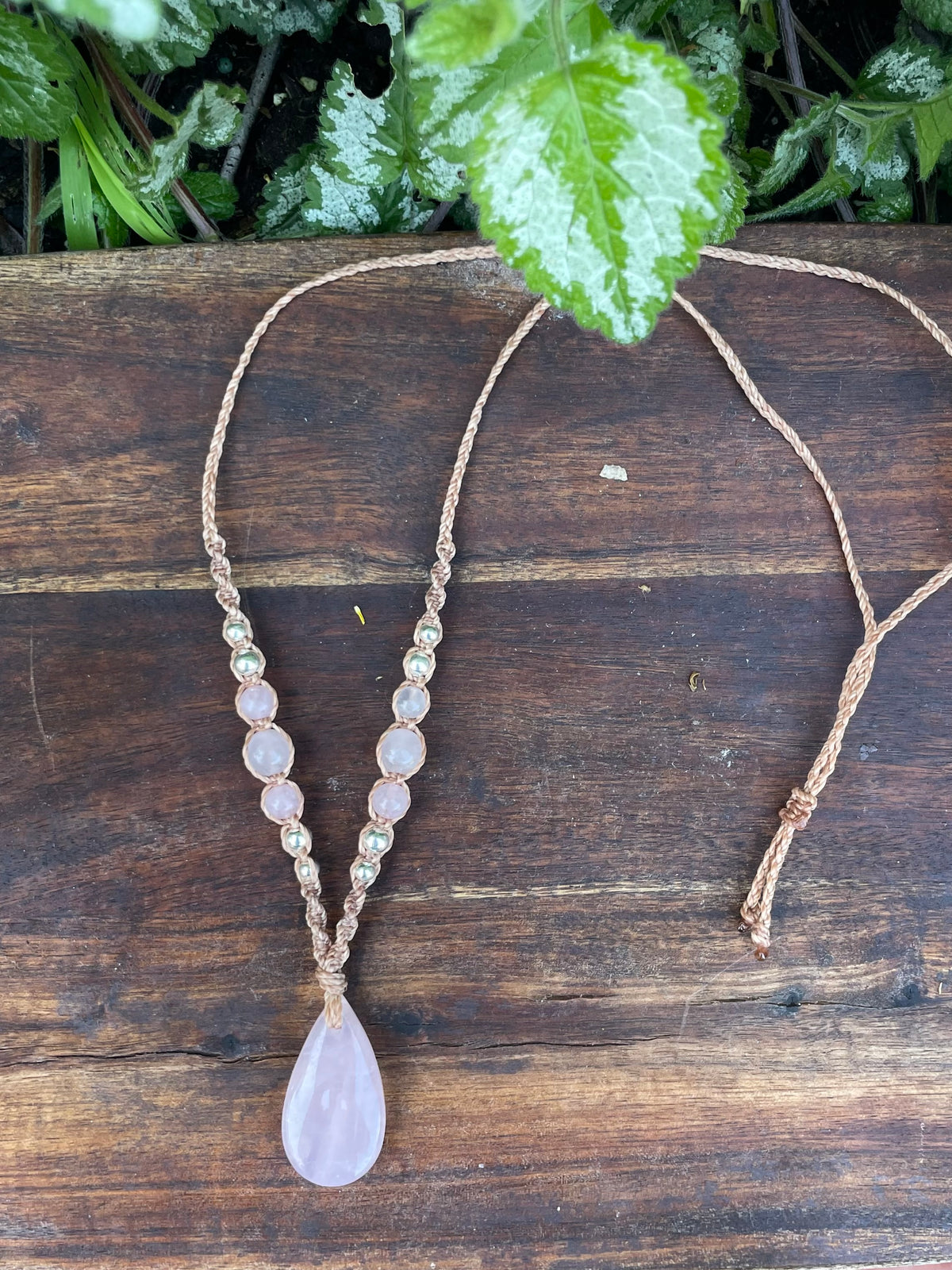 Rose Quartz Pendant, macrame necklace boho